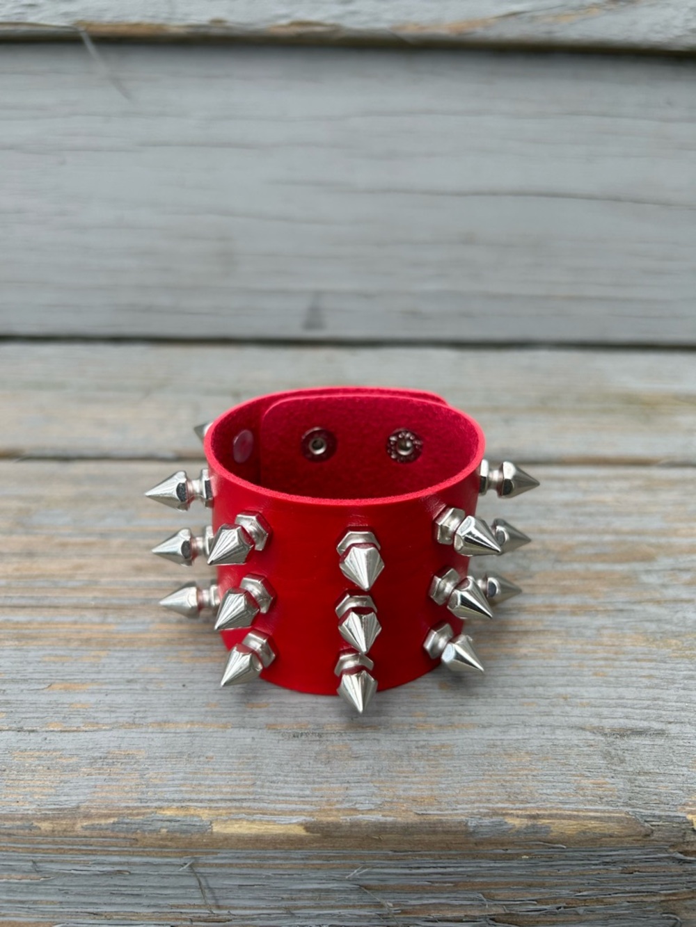 Red Faux Leather Gothic Studded Bracelet Choker Punk Spike Rivets Cuff Red